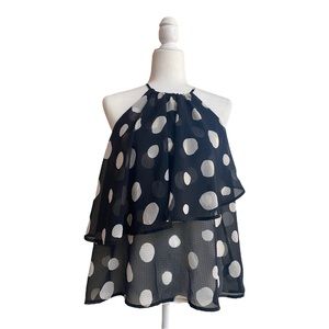What What Wear Black White Polka Dot Women M Sleeveless Sheer Chiffon Blouse Top